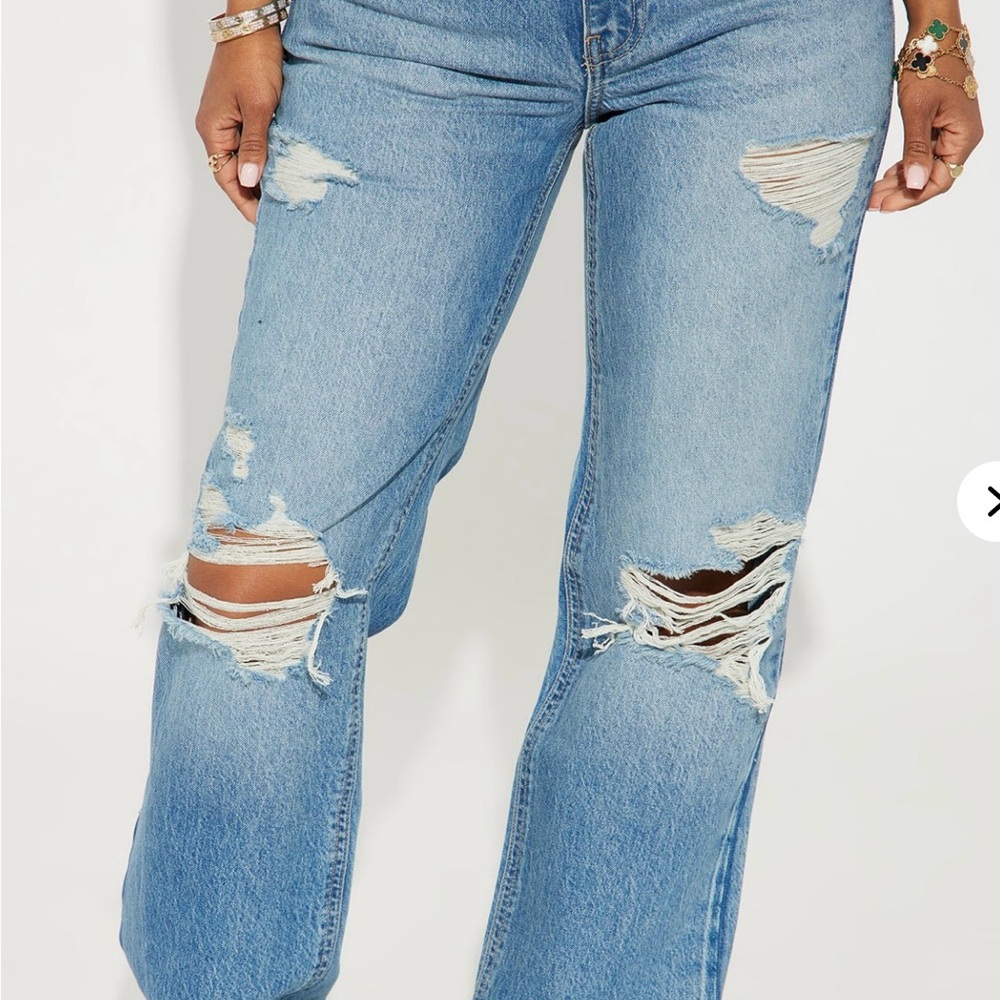 Fashion Nova Light Blue Distressed Flare Jeans